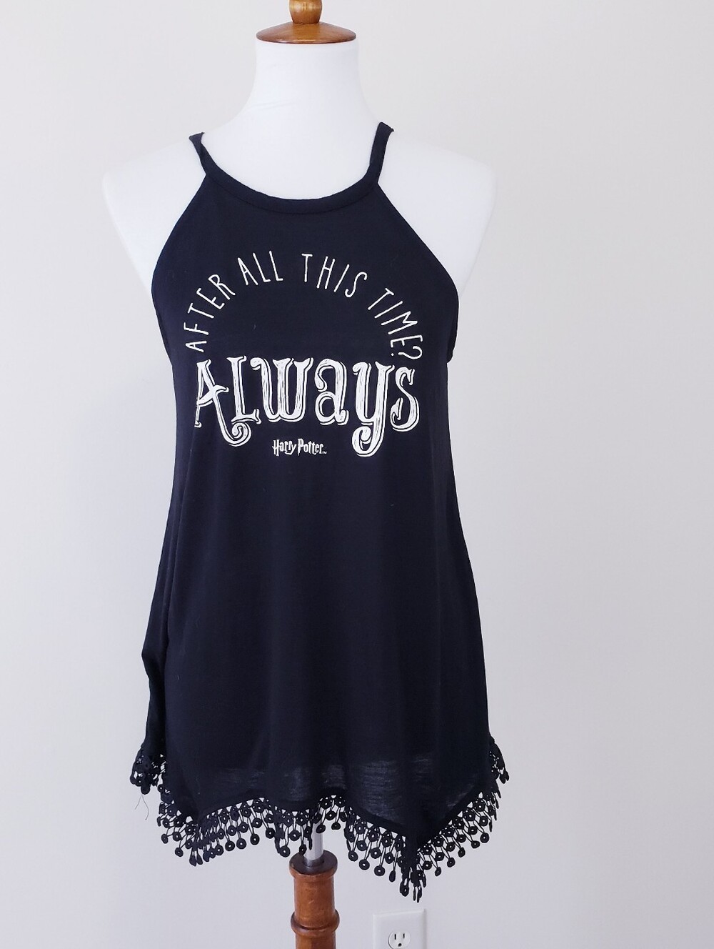 Harry Potter Quote After All This Time Always Black Tank Top Medium Lace Trim